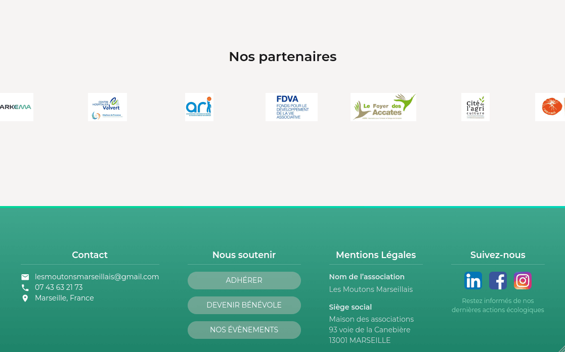 Partners and Footer on the Moutons Marseillais Website